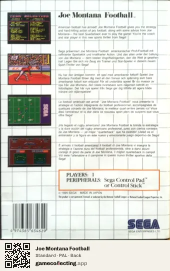 Joe Montana Football Sega Master System, PAL box back