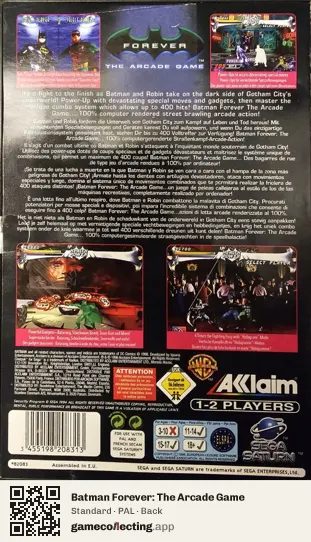 Batman Forever: The Arcade Game Sega Saturn, PAL box back