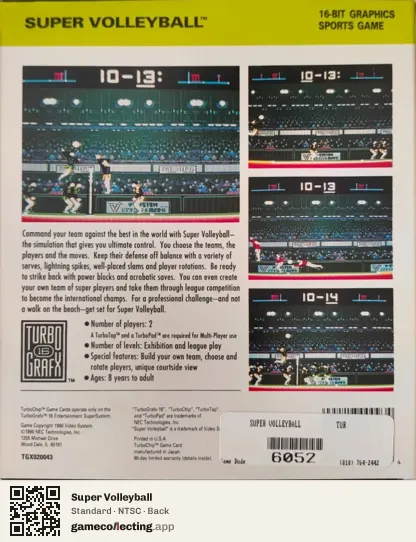 Super Volleyball TurboGrafx-16, NTSC box back