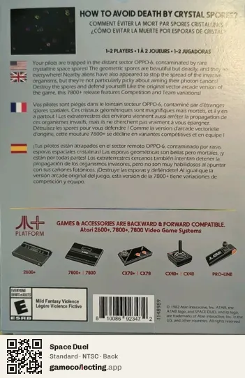 Space Duel Atari 7800, NTSC box back
