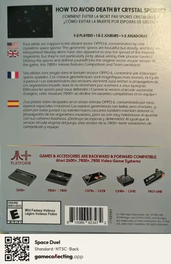 Space Duel Atari 7800, NTSC box back