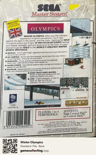 Winter Olympics Sega Master System, PAL box back