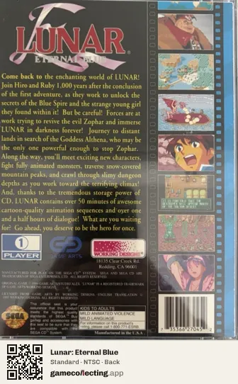 Lunar: Eternal Blue Sega Mega-CD / Sega CD, NTSC box back