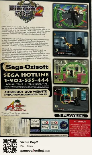 Virtua Cop 2 Sega Saturn, PAL box back