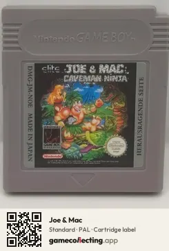 Joe & Mac Game Boy, PAL cartridge label