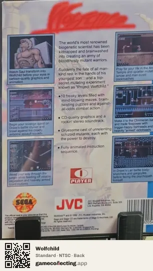 Wolfchild Sega Mega-CD / Sega CD, NTSC box back
