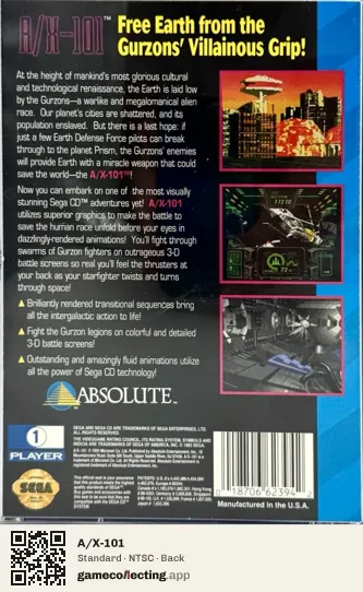 A/X-101 Sega Mega-CD / Sega CD, NTSC box back