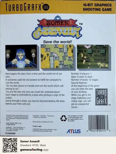 Somer Assault TurboGrafx-16, NTSC box back