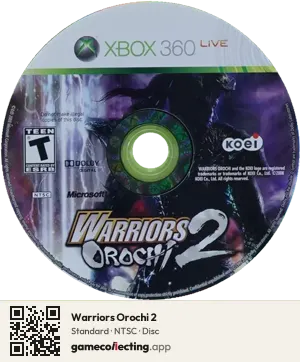 Warriors Orochi 2 Xbox 360, NTSC disc
