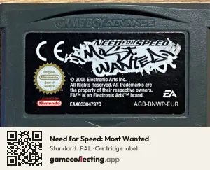 Need for Speed: Most Wanted Game Boy Advance, PAL cartridge label