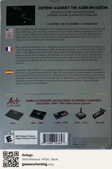Galaga Atari 7800, NTSC box back