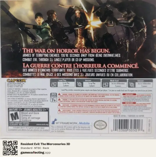 Resident Evil: The Mercenaries 3D Nintendo 3DS, NTSC box back
