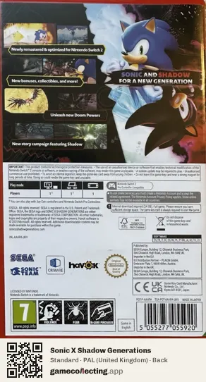 Sonic X Shadow Generations Nintendo Switch 2, United Kingdom box back
