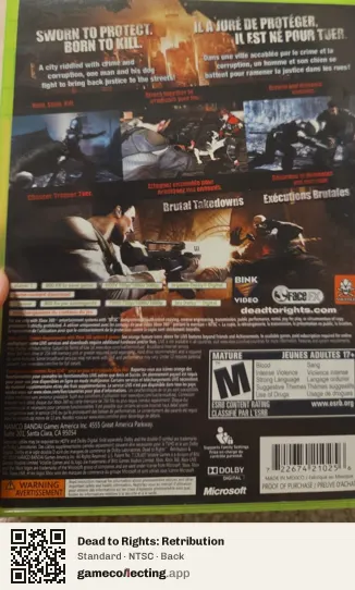 Dead to Rights: Retribution Xbox 360, NTSC box back
