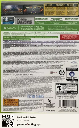 Rocksmith 2014 Xbox 360, NTSC box back