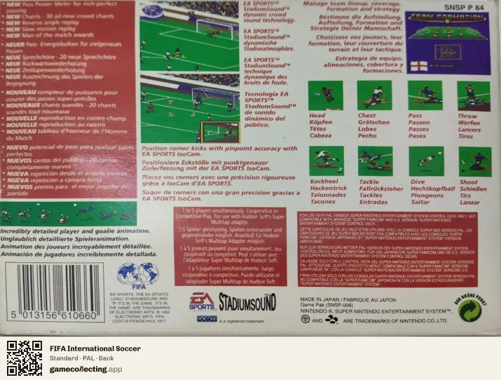 FIFA International Soccer Super Nintendo Entertainment System, PAL box back