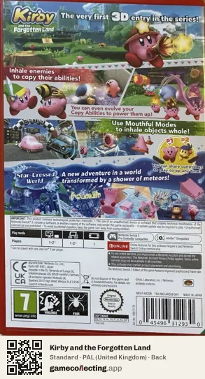 Kirby and the Forgotten Land Nintendo Switch 2, United Kingdom box back