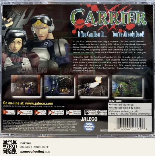 Carrier Sega Dreamcast, NTSC box back