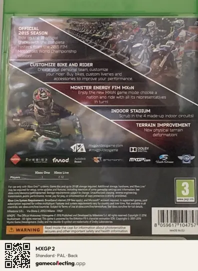MXGP 2 Xbox One, PAL box back