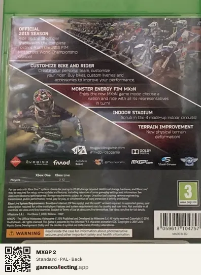 MXGP 2 Xbox One, PAL box back