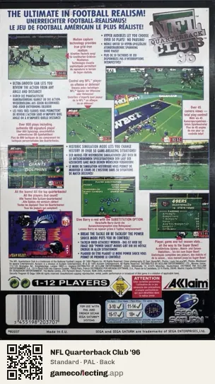 NFL Quarterback Club '96 Sega Saturn, PAL box back