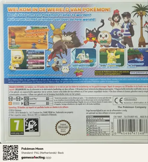 Pokémon Moon Nintendo 3DS, Netherlands box back