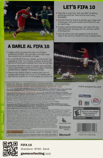 FIFA 10 Xbox 360, NTSC box back