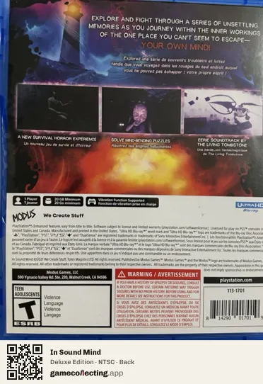 In Sound Mind PlayStation 5, NTSC box back