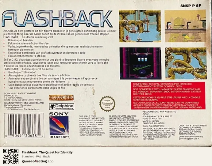 Flashback: The Quest for Identity Super Nintendo Entertainment System, PAL box back