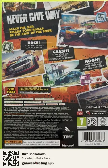 Dirt Showdown Xbox 360, PAL box back