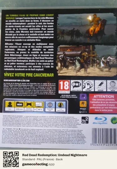 Red Dead Redemption: Undead Nightmare PlayStation 3, France box back