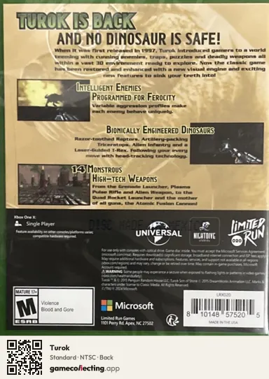 Turok Xbox One, NTSC box back