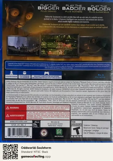 Oddworld: Soulstorm PlayStation 4, NTSC box back
