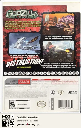 Godzilla Unleashed Nintendo Wii, NTSC box back