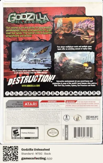 Godzilla Unleashed Nintendo Wii, NTSC box back