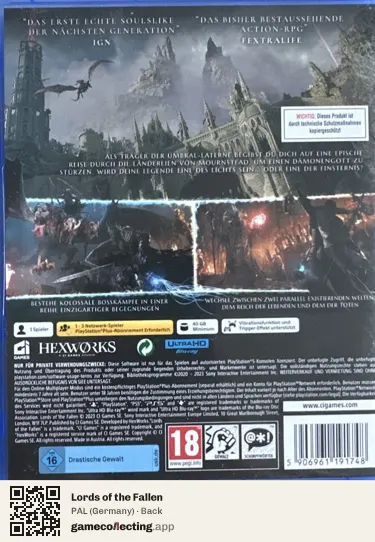 Lords of the Fallen PlayStation 5, Germany box back