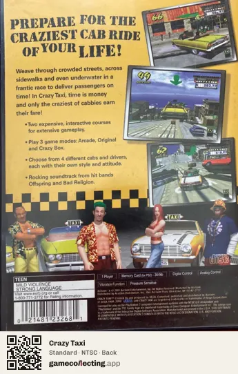 Crazy Taxi PlayStation 2, NTSC box back