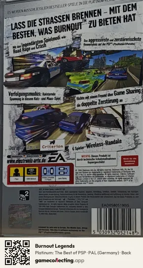 Burnout Legends PlayStation Portable, Germany box back