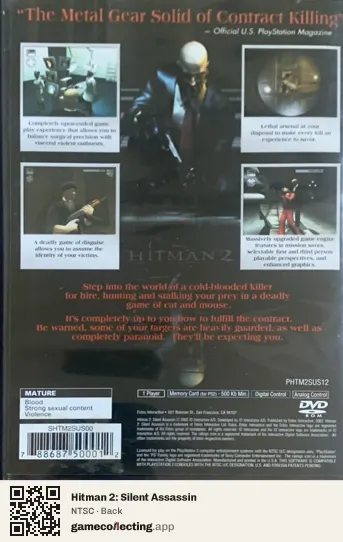Hitman 2: Silent Assassin PlayStation 2, NTSC box back