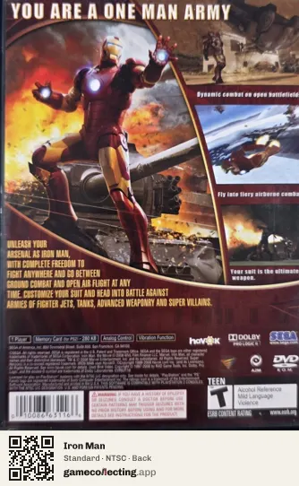 Iron Man PlayStation 2, NTSC box back