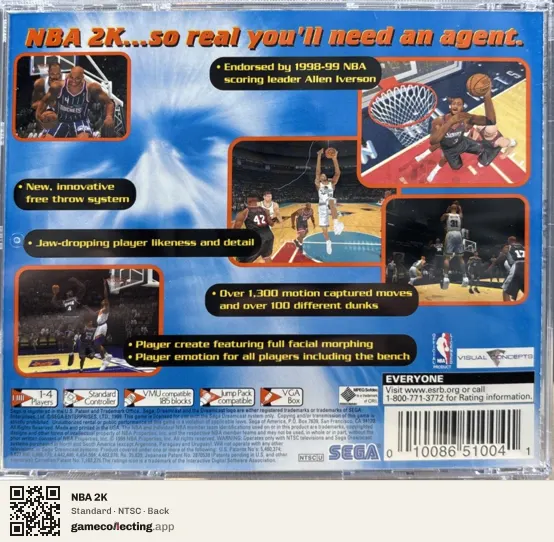 NBA 2K Sega Dreamcast, NTSC box back