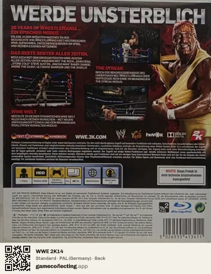 WWE 2K14 PlayStation 3, Germany box back