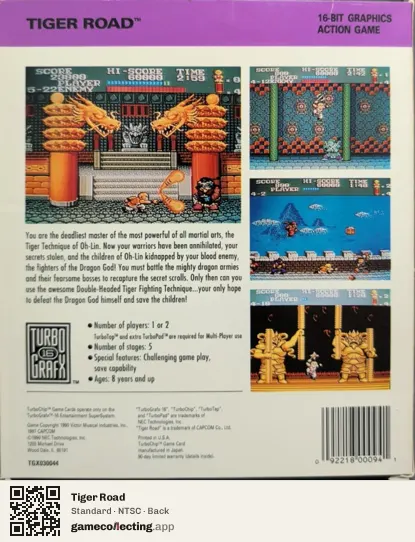 Tiger Road TurboGrafx-16, NTSC box back