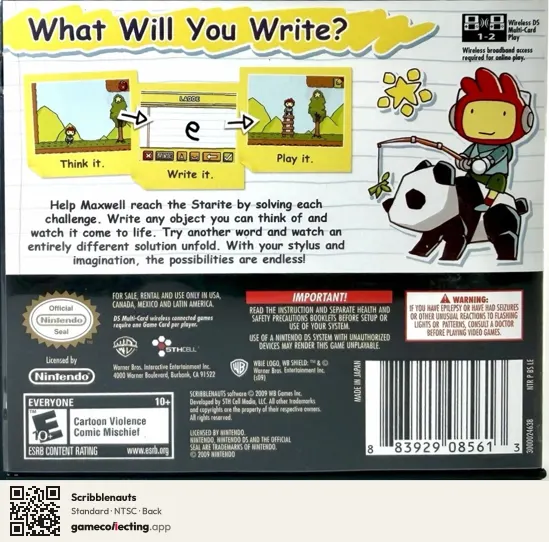 Scribblenauts Nintendo DS, NTSC box back