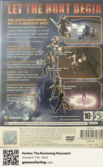 Hunter: The Reckoning Wayward PlayStation 2, PAL box back