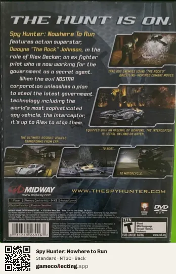 Spy Hunter: Nowhere to Run PlayStation 2, NTSC box back