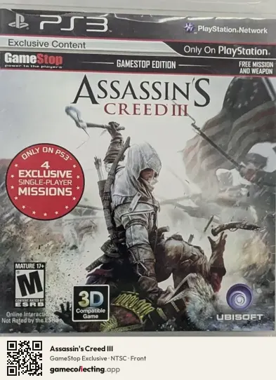 Assassin's Creed III PlayStation 3, NTSC box front