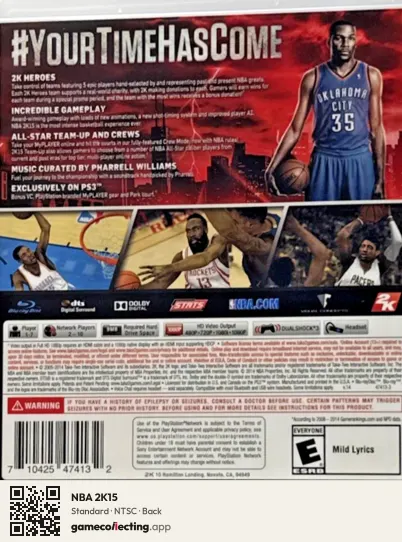 NBA 2K15 PlayStation 3, NTSC box back