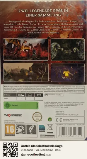 Gothic Classic Khorinis Saga Nintendo Switch, Germany box back