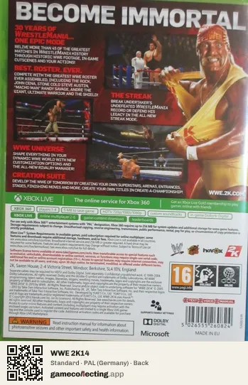WWE 2K14 Xbox 360, Germany box back